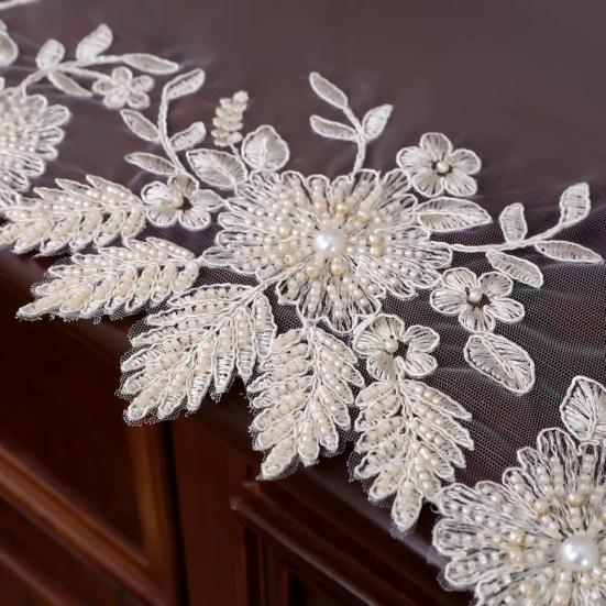 Lace Table Runner with Tassels, Anti-Wrinkle Vintage Table Runner, Decorative Runner with Beaded Flower & Leaf Embroidery for Dining Coffee Table