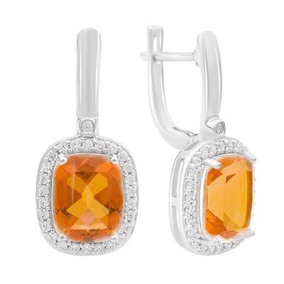 Серебряные серьги с Натуральным золотим кварцем 5.971ct, фианитами (2165538)
