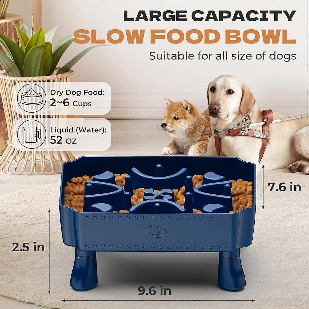 Slow Feeder Dog Bowl, 2-in-1 Raised Dog Bowl with Anti-Choking Maze Puzzle, Small & Medium Breeds, Interactive Pet Feeder to Slow Eating, Reduce Bored