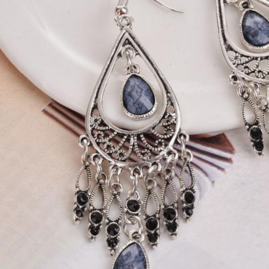 1 пара женских винтажных полых серег с крючками в этническом стиле, увеличенные серьги со стразами в форме капли воды