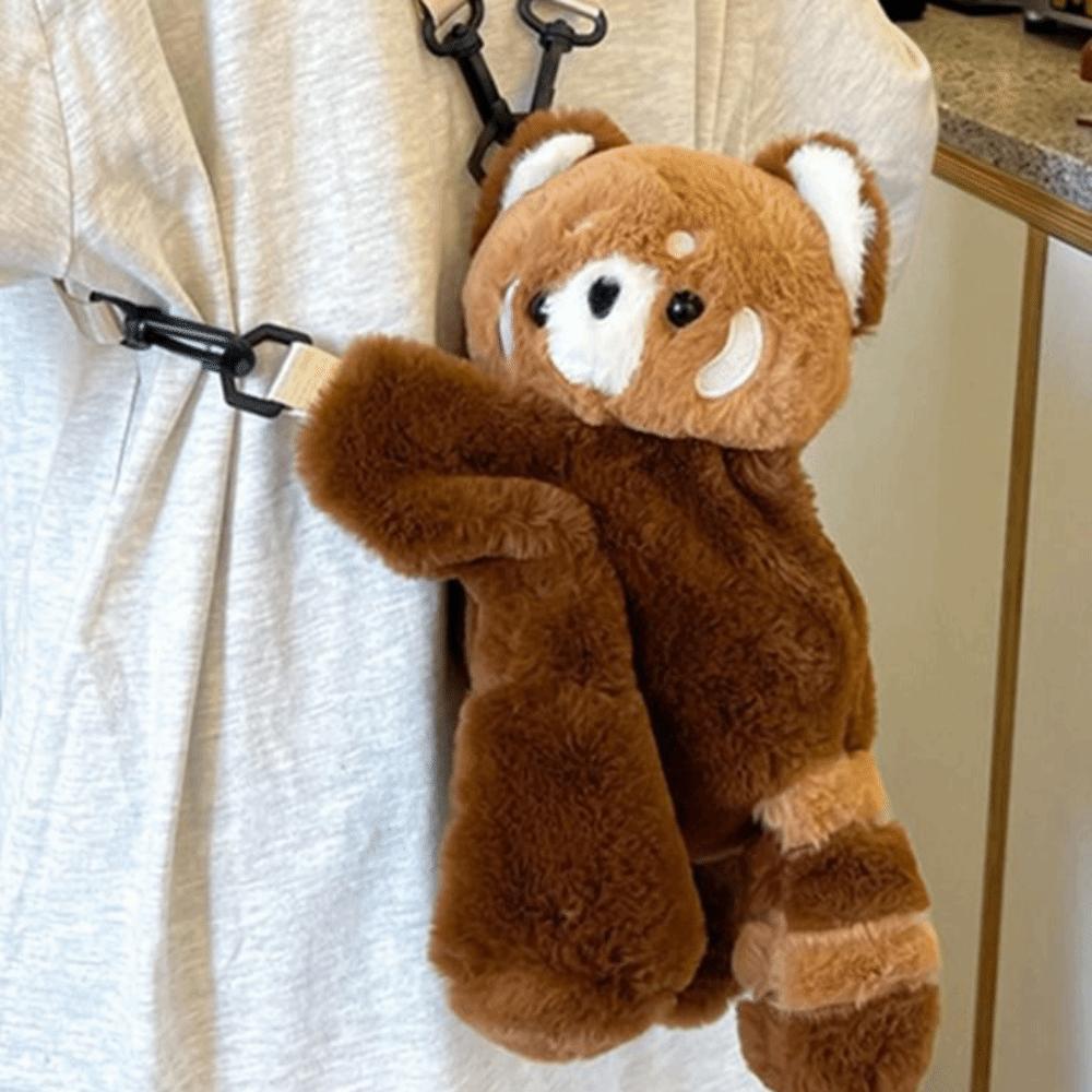 Plush Raccoon Doll Crossbody Bag Doll Animal Shoulder Bag Sweet Children School Bag Lady