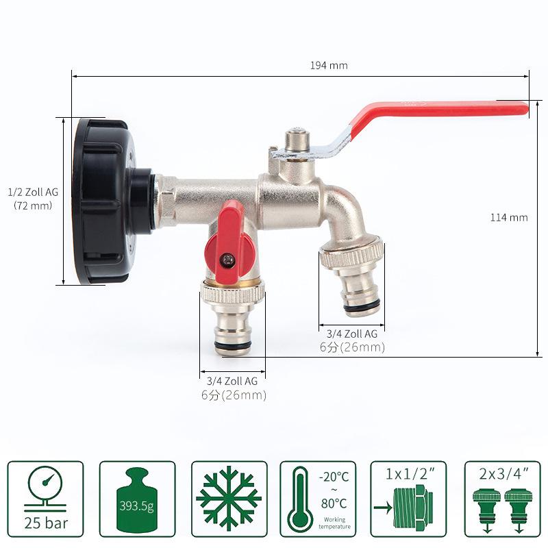 1PC Red handle 1/2 "" 3/4" "IBC Tank Metal Water Tap with S60 Coarse Thread 1-2 Way Adapter Ball Valve Garden Supplies Irrigati