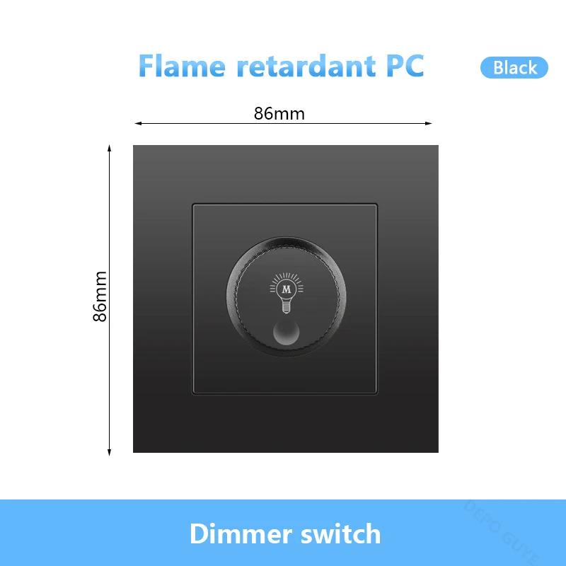 86 Тип ЕС, стандарт Великобритании, одинарный диммер, настенный выключатель света, черная/белая/серая пластиковая панель, настенный переключатель скорости вращения вентилятора