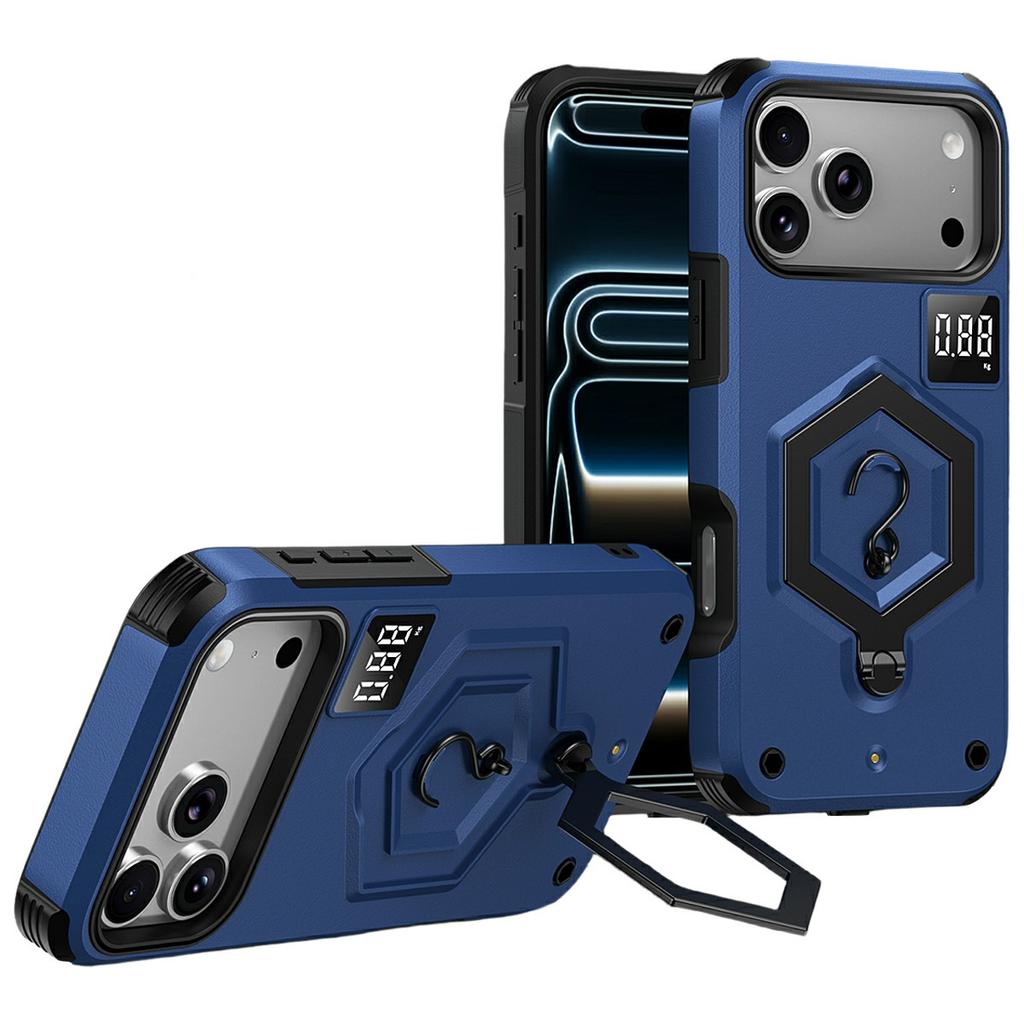 For iPhone 17 Pro Max Case Hexagonal Kickstand Shockproof TPU PC Matte Phone Cover with Integrated Scale Hook