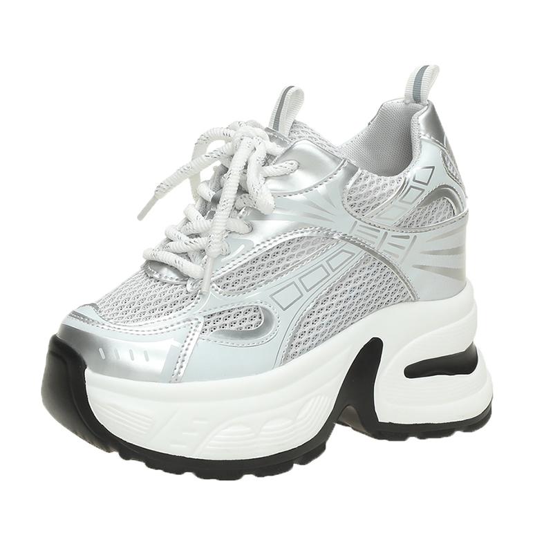 Модные весенне-осенние женские кроссовки на толстой подошве из дышащей сетки, повседневные туфли на танкетке высотой 10,5 см, летняя обувь для женщин и пап