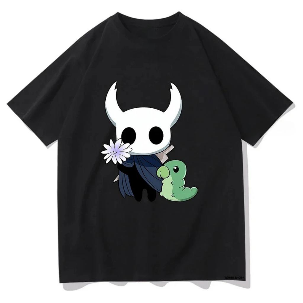 Милые Футболки с Призраком и Червяком Аниме Hollow Knight Женская Одежда Харадзюку Эстетичные Топы Женская Футболка Стритвир Харадзюку