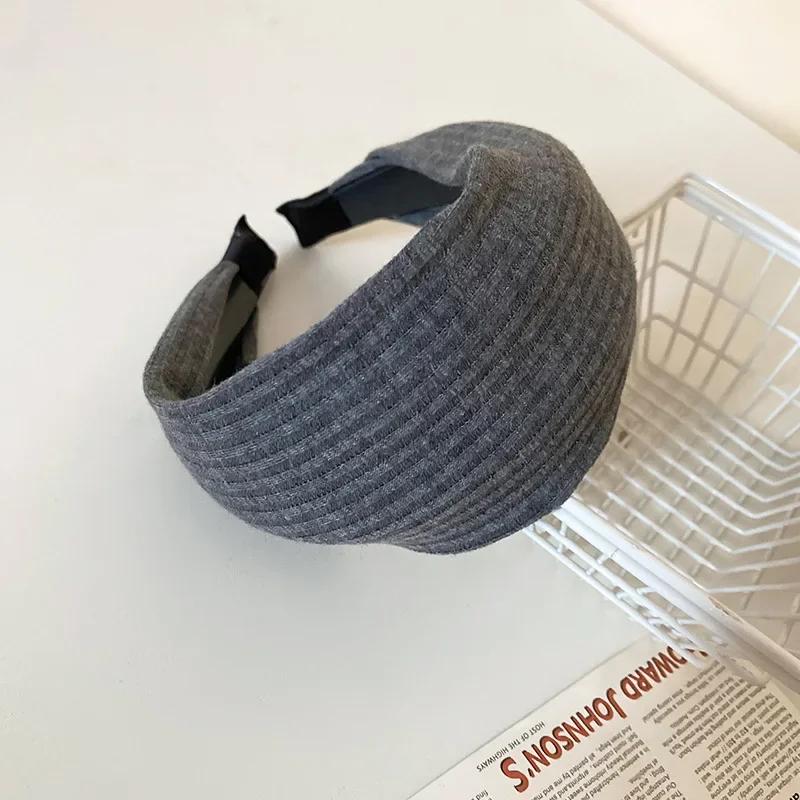 New Vintage Kintting Cloth Headbands for Women Solid Color Wide Stripe Hairband High Skull Top Nonslip Elegant Hair Accessories