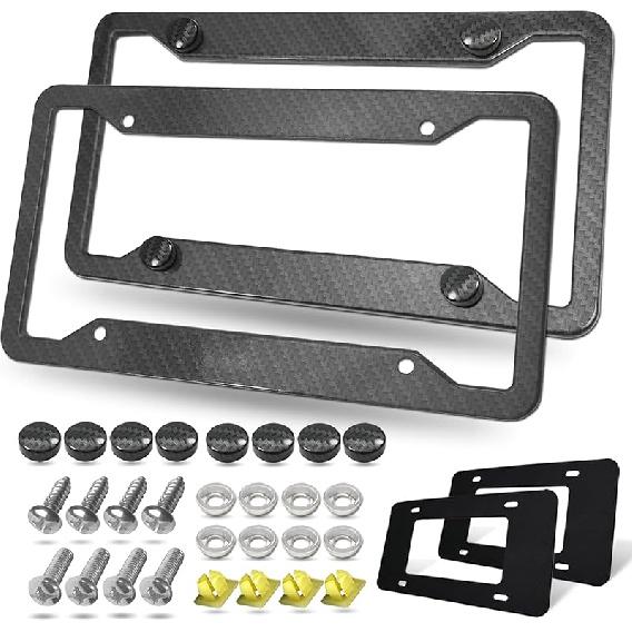 BGGTMO Stainless Steel License Plate Frames- 2 Pack Heavy Duty Polished Mirror Car Tag Cover With Chrome Screws Caps, 4 Holes Front & Rear Holders