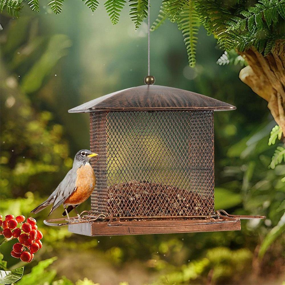 Large Capacity Garden Bird Feeder Heavy Duty Squirrel Proof Bird Feeding Equipment Hanging Iron Bird Food Bowl Patio