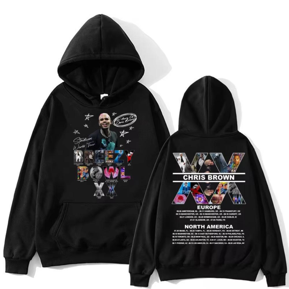 Худи с принтом Rapper Chris Brown Breezy Bowl XX Tour Харадзюку Модное Мужское с Длинным Рукавом Оверсайз Популярное Худи Стритвир