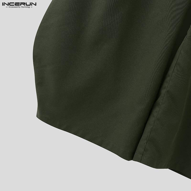 INCERUN Мужские повседневные брюки с высокой талией на молнии, с длинным подолом-фонариком