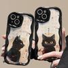 Applicable To Apple 14promax Mobile Phone Case IPhone 15/13 Silicone Soft Shell 12mini Ancient Style Text Cat