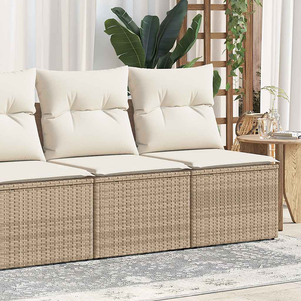 2 Piece Garden Sofa Set with Cushions Beige Poly Rattan & Acacia