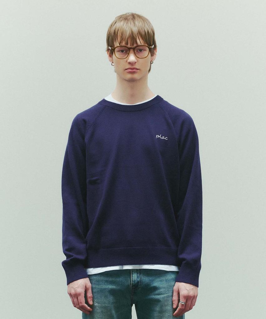 PLAC Raglan Line Jacquard Logo Pullover Knit Navy