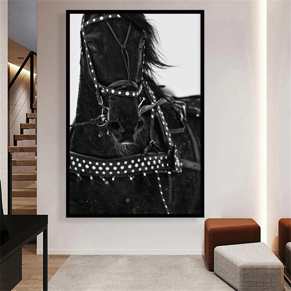 Черно-белый постер с изображением животных, украшение в виде лошади, фотопринт, картина на холсте, настенная живопись, декор для комнаты