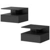 Set Of 2 Wall Mounted Nightstands Hanging Bedside Tables With Drawer Open Shelf 35x32x22.5cm Black