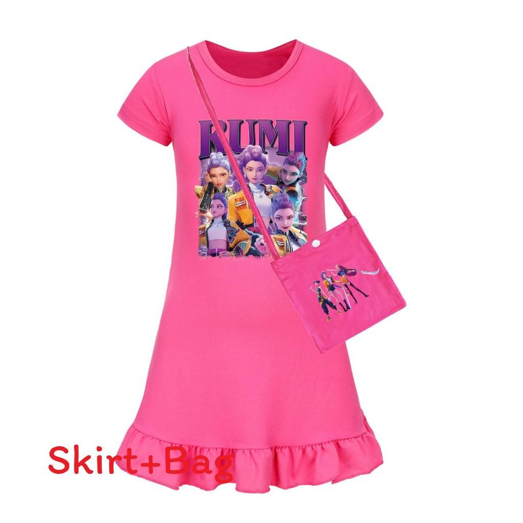 Платье для сна с коротким рукавом Demon Kpop Hunters для девочки с оборкой по подолу для использования в спальне