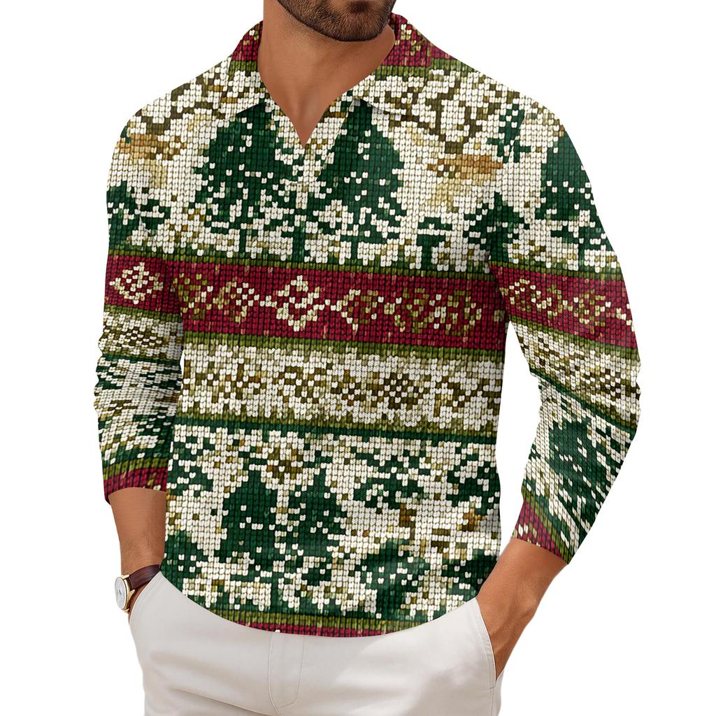 Men's Casual Collared Long-Sleeve Knit Base Layer Top