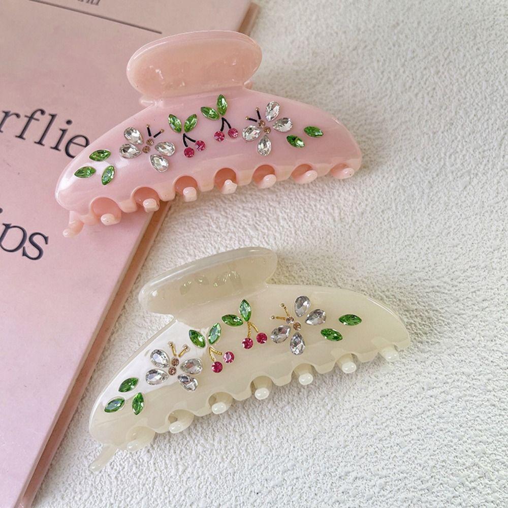 Rhinestone Acetic Acid Shark Clip Hair Clip Flower Hair Claw Transparent Acetate Hair Claw Girls