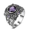 Vintage Round Faux Amethyst Inlaid Carved Flower Women Finger Ring Jewelry Gift