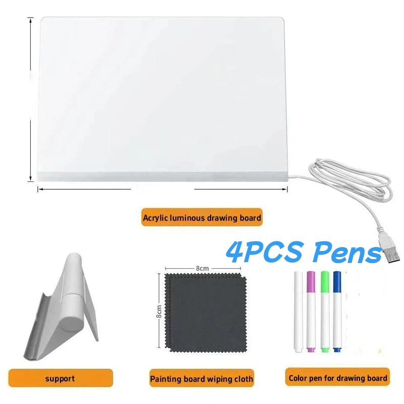 Волшебная светящаяся детская доска для рисования: Многоразовый ЖК-планшет Стираемый Светящийся Планшет для Рисования для Возраста 3-6+ Веселая Обучающая Игрушка Доска Меню