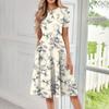 Women's Loose Casual And Fashionable Round Neck Short Sleeved Printed Mid Length Dress