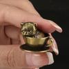 Cute Brass Coffee Cup Pet Figurines Copper Coffee Cup Pet Statue  Car Ornament