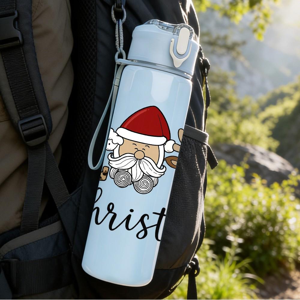 1PC Love Christmas Reindeer 750ml Color Plastic Sports Water Bottle Leakproof Flip Straw Lid Suitable for Sports Office Home Use