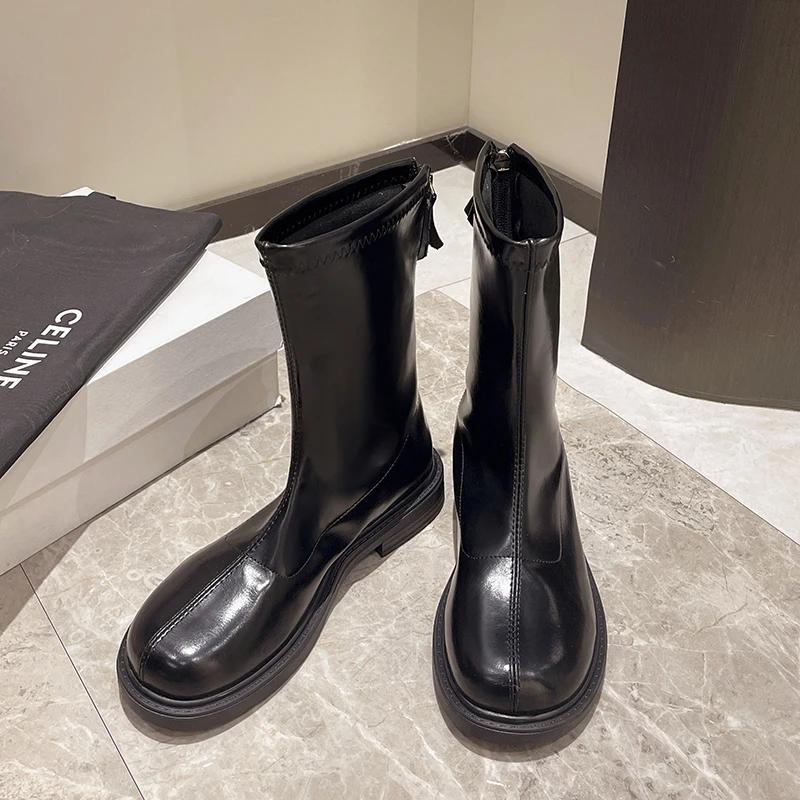 Горячая Распродажа Новые Зимние Женские Ботильоны с Квадратным Носком Модные Женские Туфли На Низком Каблуке Ботинки На Низком Каблуке Теплые