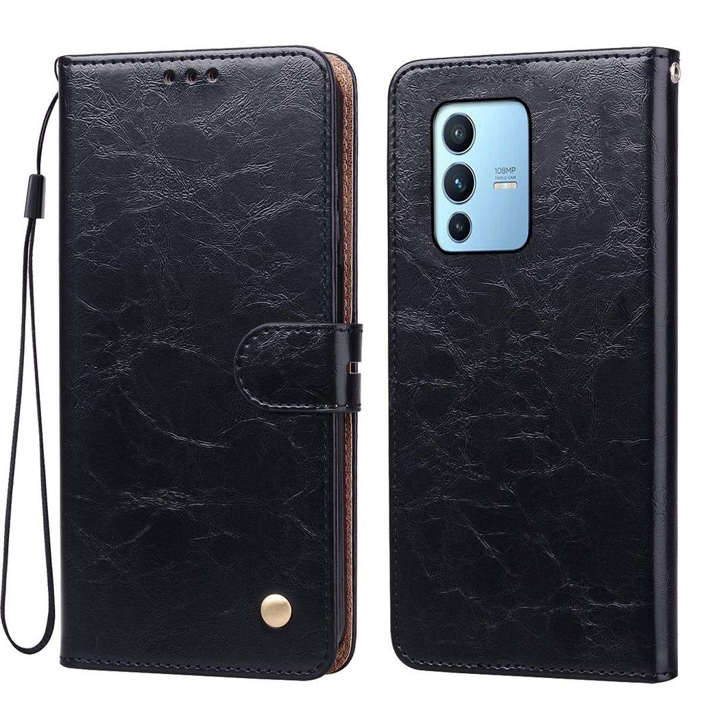 Винтажный чехол-бумажник с текстурой Crazy Horse из ПУ-кожи для Vivo V23 5G, с держателем для карт, подставкой, противоударный защитный чехол