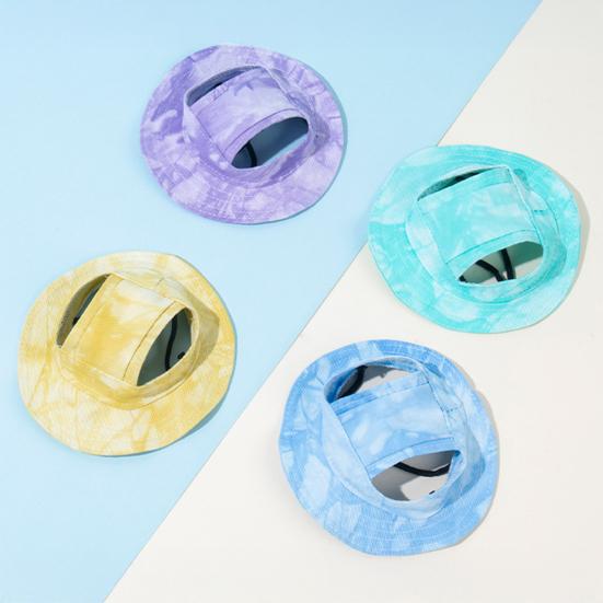 Tie-dye Dog Bucket Hats with Ear Holes Adjustable Round Brim Outdoor Sun Protection Cap for Small Medium Dogs And Cats