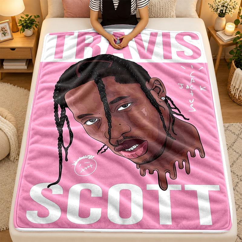 Flannel BlanketTravis Scott Warm Soft Throw Blanket for Indoor Sofa Bed Living Room Use