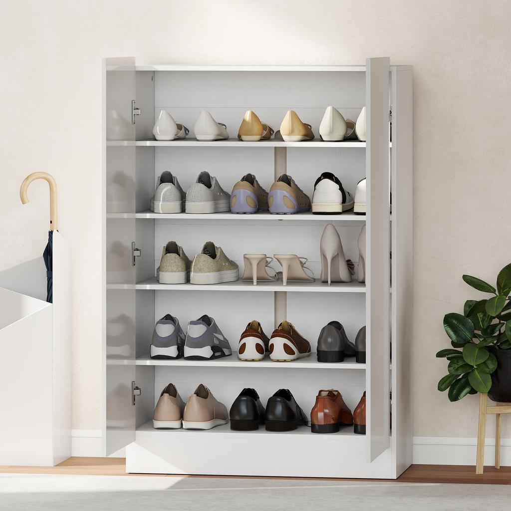 5-Tier Shoe Cabinet for 20 Pairs of Shoes, Adjustable Shelves, for Entryway, Hallway, Wood, White