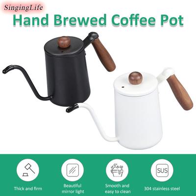 Кофейник для варки кофе вручную из нержавеющей стали 304 с ручкой из орехового дерева и узким горлом, чайник для эспрессо и молока, бытовые кофейные принадлежности