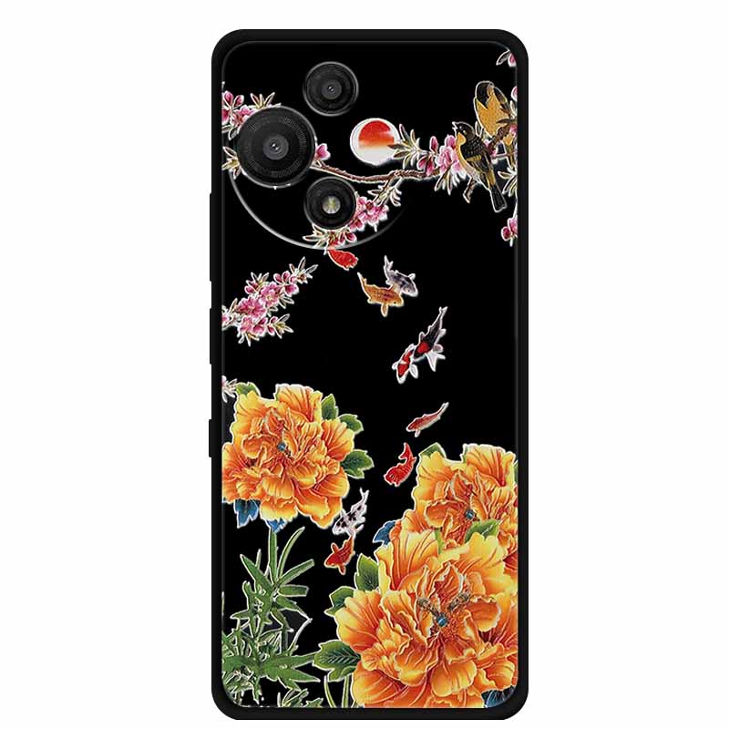 Для TCL 60 SE Nxtpaper Чехол 3D Тиснение Рельефные Цветы Черный ТПУ Силикон Мягкая Задняя Крышка Чехлы Для TCL 60R Чехол 6.7" Fundas Сумка