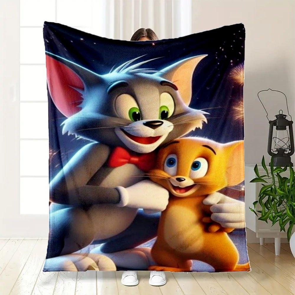 Tom and Jerry Plush Toy - Cute Stuffed Animals for Kids Birthday GiftsBlanket Flannel Throw Blanket for Sofa, Bed, Travel, Camping, Office