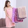 1PC Wearable Bath Towel Absorbent Bathrobe with Pockets Bow Decor Bath Wrap Towel Bathroom Supplies