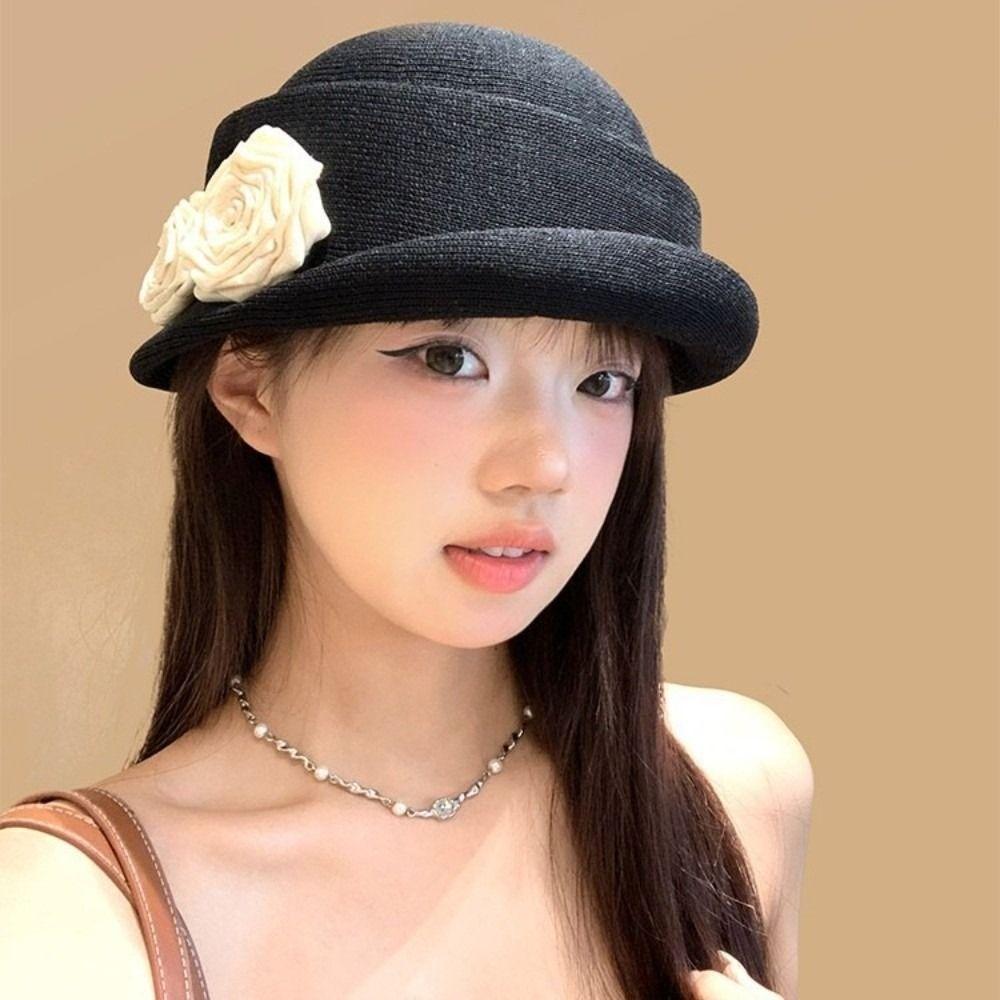 Elegant Floral Bowler Hat French Style Women's Formal hat Fashion Camellia Flower Cap Lady