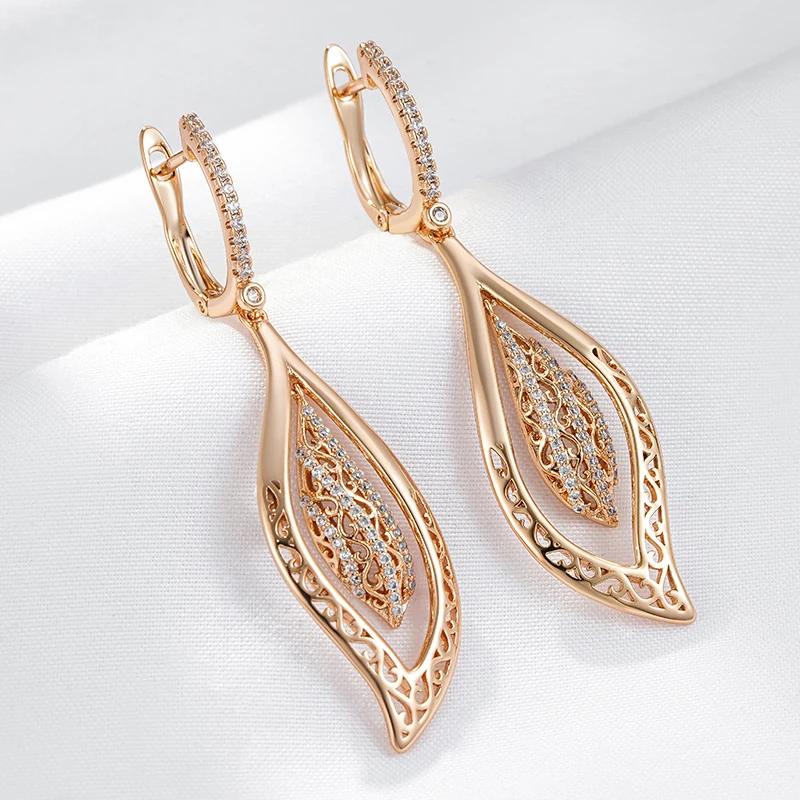 Vintage Ethnic Long Dangle Earrings For Women Exquisite White Zircon Gold Color Wedding Earrings Party Jewelry Gifts