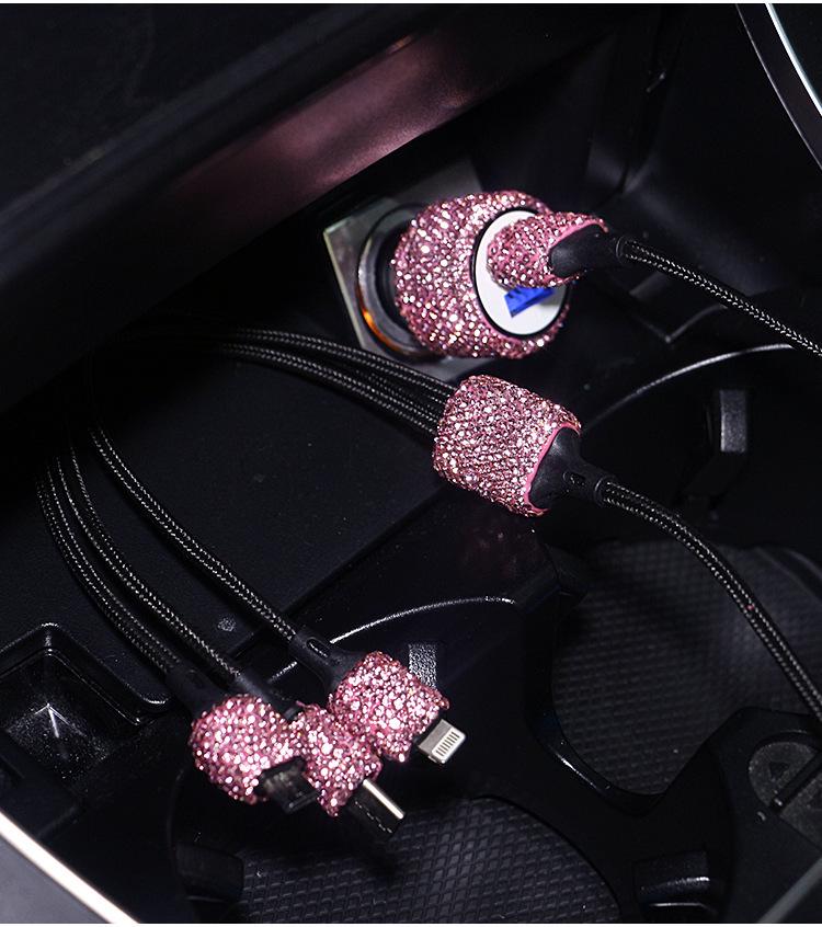 Автомобильное зарядное устройство с двумя USB-портами и алмазной инкрустацией, с интеллектуальным многофункциональным адаптером
