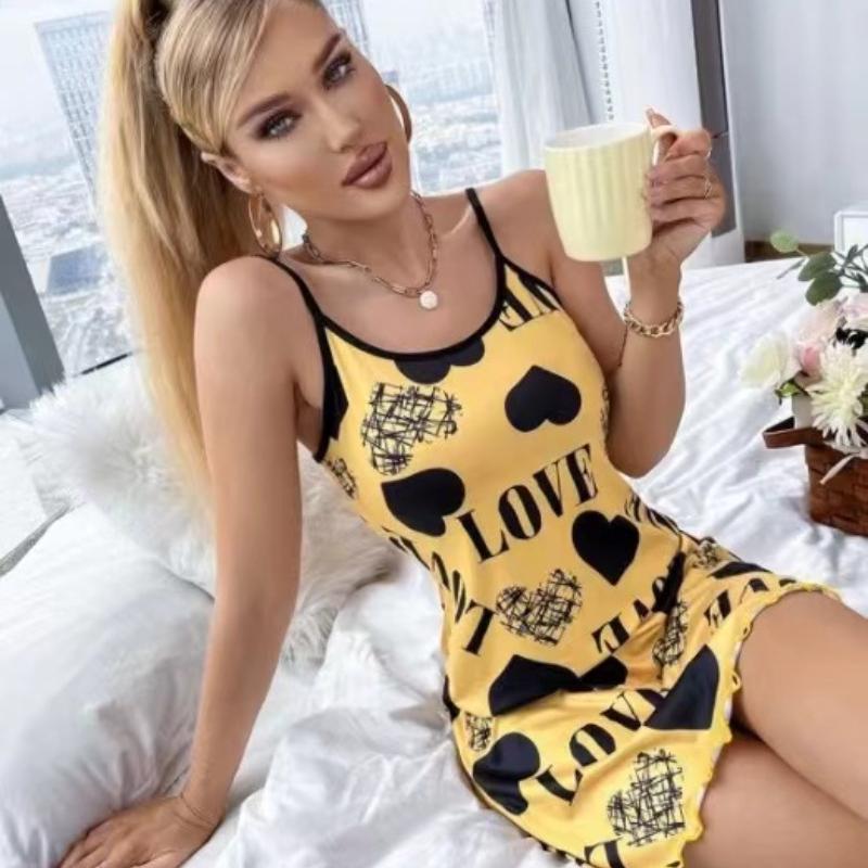 Sexy Spaghetti Strap V-Neck Nightdress Women Nightie Summer Loose Cotton Nightgown Female Cute Print Sleep Dress Light Sleepwear