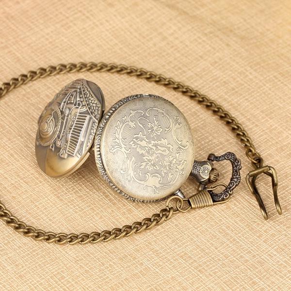 Noctilucent LED Flash Quartz Pocket Watch Unique Bronze/Silver/Gold Steampunk Train Locomotive Engine FOB Luminous Chain Watch Luxury Clock