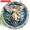 1 шт. 2D Плоский круглый деревянный настенный рисунок в стиле ангела - декоративный знак в классическом стиле - 20 см настенный, не требует электричества, универсальное использование для дома