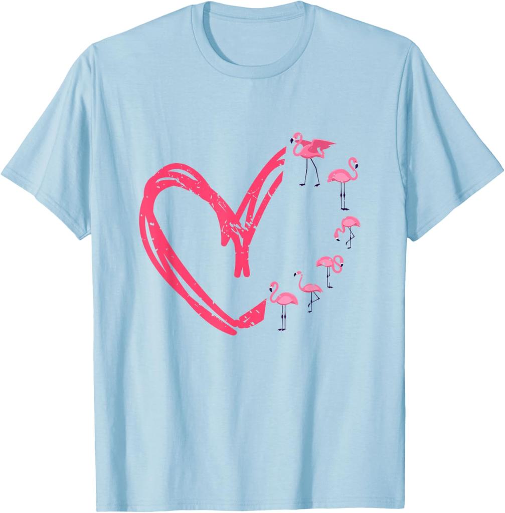 Мужская футболка с графическим принтом «Сердце фламинго» Повседневная с коротким рукавом и круглым вырезом Хлопковая футболка Ко Дню святого Валентина