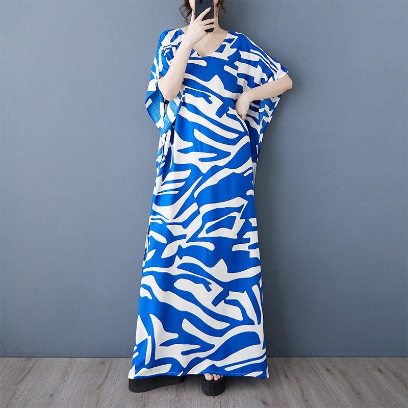 Short Sleeve Plus Size Vintage Floral New In Dresses for Women Casual Loose Maxi Long Summer Dress