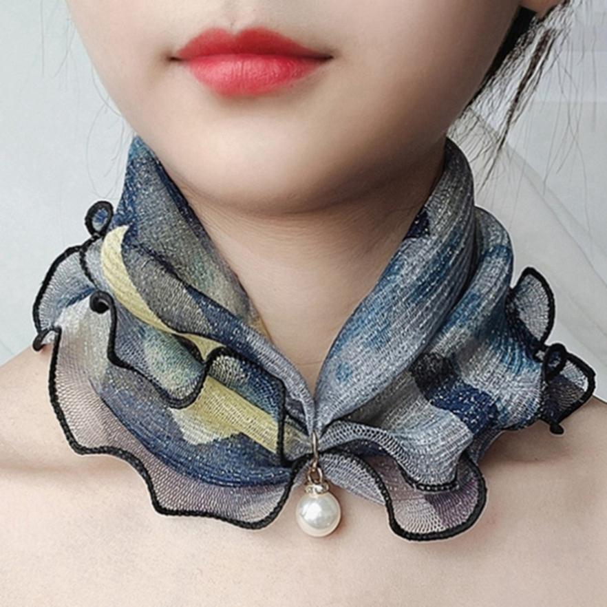 Imitation Pearls Neck Scarf Headwear Decoration Elegant Trendy Chiffon Retro For Women