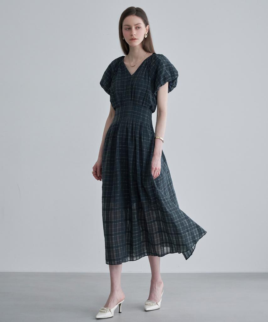 Leni And Mccoy See-Through Check Puff Sleeve Dress Ml08Op603Hjy