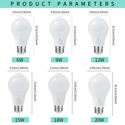 AC 85-265V Светодиодная лампа с датчиком движения PIR E27 6W 9W 12W 15W 18W 20W Умный свет с датчиком движения для дома, лестницы, дорожки