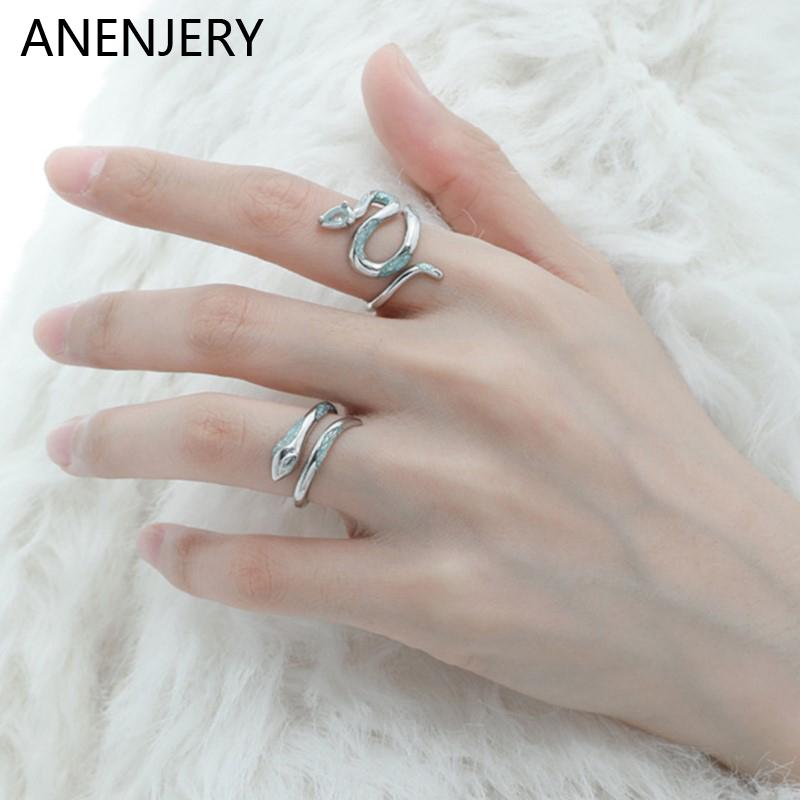 ANENJERY Светло-голубое открытое кольцо со змеей для женщин, новая мода, креативный дизайн, кольца на указательный палец, подарочные ювелирные изделия