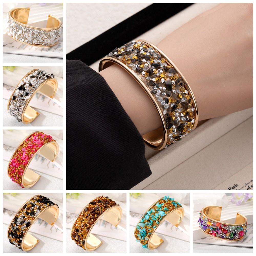 Zircon Cuff Bangles Stone Exaggerated Bracelet Fashion Wide Open Bangle Women